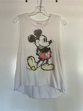 Hollister White Sleeveless Mickey Mouse Graphic Tank with Red and Yellow Accents